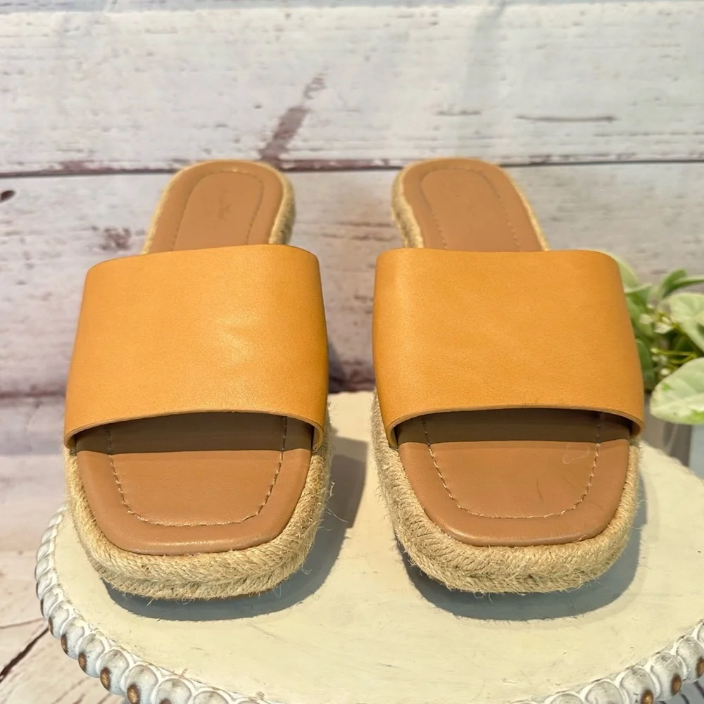 Universal Thread Espadrille Faux Leather Tan Cognac Slides Sandals Size 9.5 - Picture 5 of 11